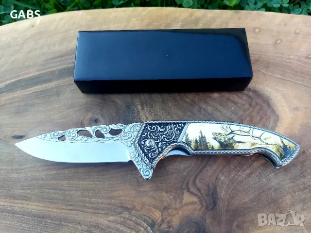 Сгъваем джобен нож с инкрустирана дръжка елен,7040
