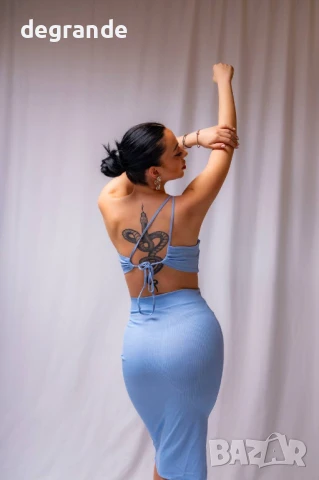 Синя рокля с връзки, снимка 2 - Рокли - 50904798