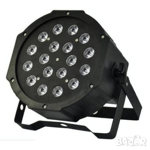 LED MINI PAR прожектор за диско ефекти с 18 LED крушки и ефект дим, снимка 2 - Прожектори - 43228034