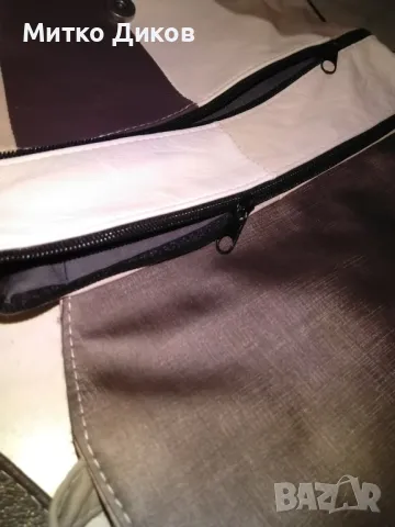 Бежова чанта естествена кожа 3 цвята като нова 28х21см, снимка 8 - Чанти - 49964179