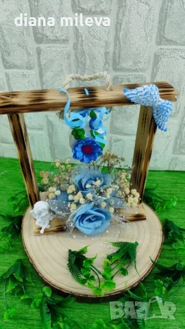 Дървена рамка с декорация в синьо!!, снимка 5 - Декорация за дома - 49093231