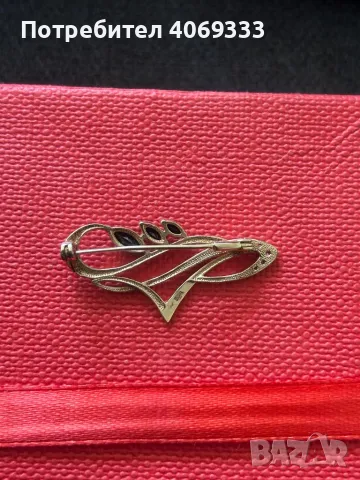 Руска Златна брошка с естествени камъни, снимка 3 - Колиета, медальони, синджири - 49874324