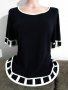 Черно-бяла блуза с къс ръкав,плетиво, ashley brooke, снимка 1 - Корсети, бюстиета, топове - 33084058