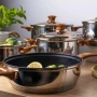 Комплект съдове за готвене от 12 части – Неръждаема стомана, равномерно нагряване и лесна поддръжка, снимка 1