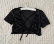 Black velvet tie-front crop top , снимка 3