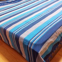Памучен чаршаф ръчно тъкан- синьо и сиво