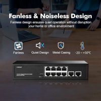 YuLinca 10-портов Poe превключвател, 8-портов PoE+ и 2-Gigabit Uplink, 96W , снимка 3 - Суичове - 43214883