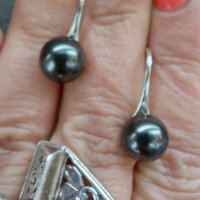 Сребърни обеци с естествени черни перли проба s925, снимка 8 - Обеци - 32693453
