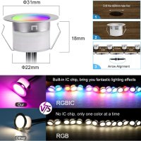 LED декинг лампи RGB WIFI Многоцветени, IP67, Ø31MM 12V, 10 броя, снимка 8 - Лед осветление - 43987781