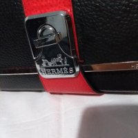 Естествена кожа на HERMES - малка дамска чанта в черно и червено, снимка 4 - Чанти - 35408651