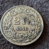 2 франка 1946 Швейцария СРЕБЪРНИ сребърна монета сребро, снимка 1 - Нумизматика и бонистика - 39975291