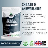 Shilajit 60 вегански капсули - 1300 mg на порция с ашваганда, добавка за издържливост и стрес, снимка 6 - Хранителни добавки - 43504681