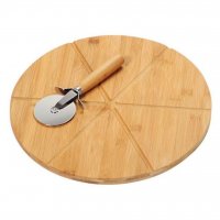 Бамбукова дъска за пица с кръгъл нож, снимка 1 - Аксесоари за кухня - 33188353