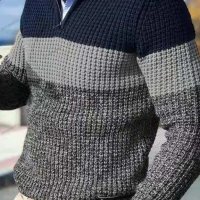Мъжки ежедневен пуловер с  V-образно деколте и цип със стояща яка, 2цвята - 023, снимка 3 - Пуловери - 43148062