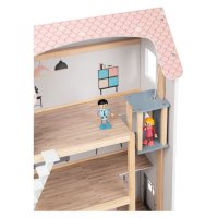 Голяма Дървена Детска Къща за кукли с мебели и дървени кукли, снимка 5 - Кукли - 43756589
