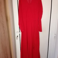 Страхотна дълга червена рокля H&M+подарък червило Max factor , снимка 1 - Рокли - 35453158