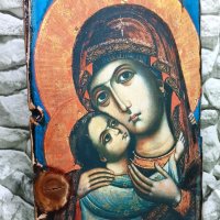 икона на Богородица с Младенеца от Рилски манастир 30/20 см, репродукция, уникат, снимка 2 - Икони - 38524575
