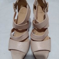 MANFIELD - ЕСТЕСТВЕНА КОЖА - елегантни сандали, широки каишки, цвят бежов, снимка 3 - Дамски елегантни обувки - 32398194