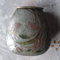 Бронзова ваза с емайл сойка присмехулка , снимка 1 - Вази - 42990646