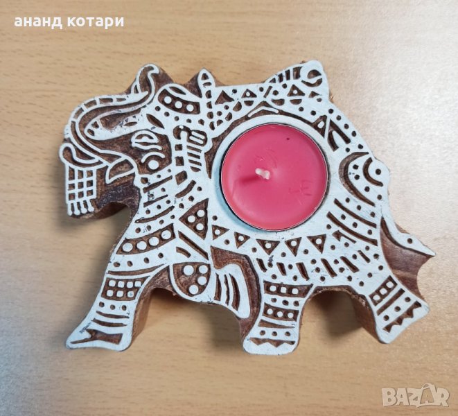 Дървен свещник - печат Ръчно изработен , снимка 1