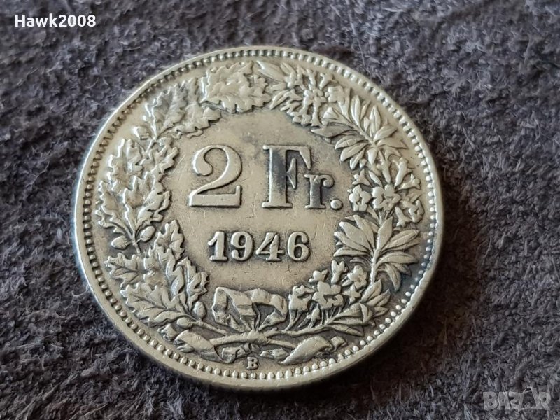2 франка 1946 Швейцария СРЕБЪРНИ сребърна монета сребро, снимка 1