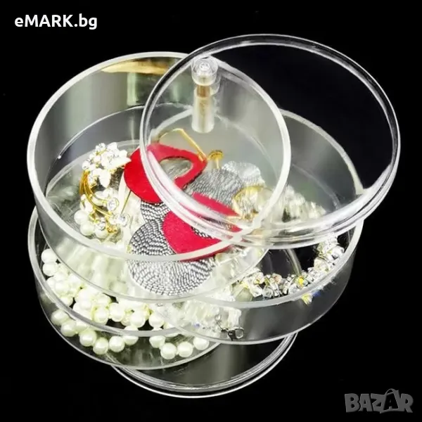 Въртящ се органайзер за бижута с три позиции за съхранение, снимка 1