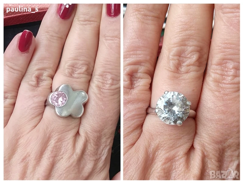 Два броя / Винтидж / Стар сребърен пръстен с Морганит и Бял сапфир проба 925 , снимка 1