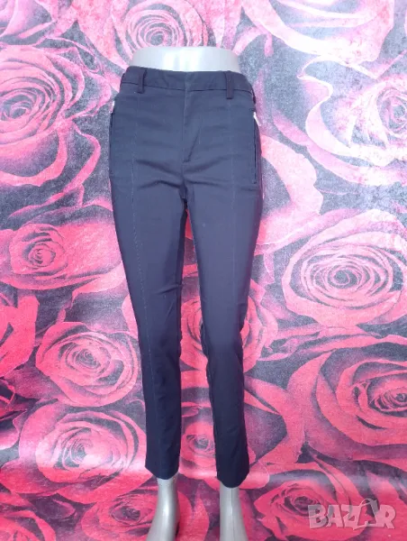 Zara Basic Тъмно син офис панталон с ципове отпред С/М, снимка 1