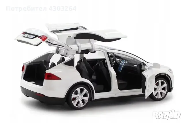 Модел автомобил Tesla X90 1:24 бял, снимка 1