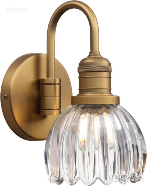 Стенна лампа JIMUBEAM Vintage Gooseneck с прозрачен стъклен абажур тип лале, снимка 1