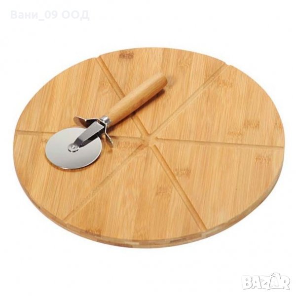 Бамбукова дъска за пица с кръгъл нож, снимка 1