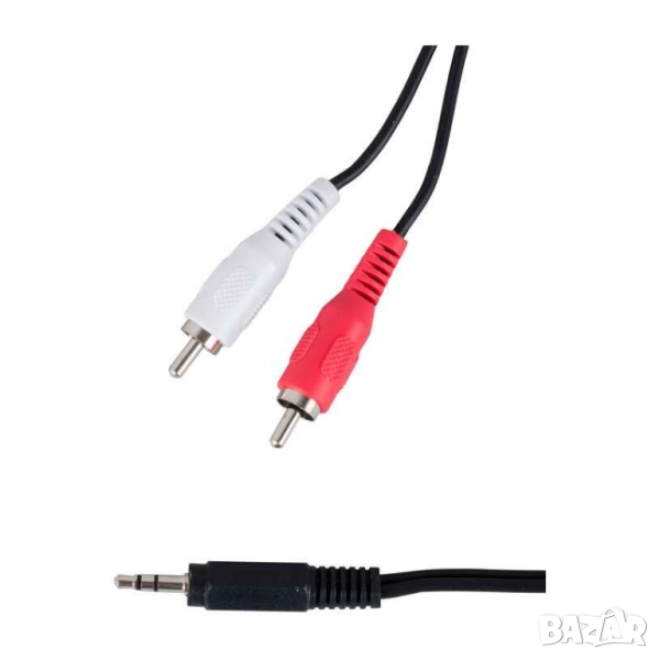 Кабел за аудио, 3.5 mm жак, 2 x RCA, Стерео, Черен, 1.5 м, снимка 1