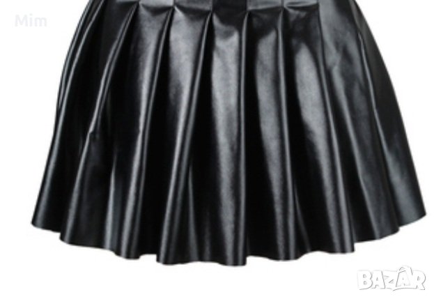2XL/4XL Къса кожена , плисирана черна пола , снимка 1