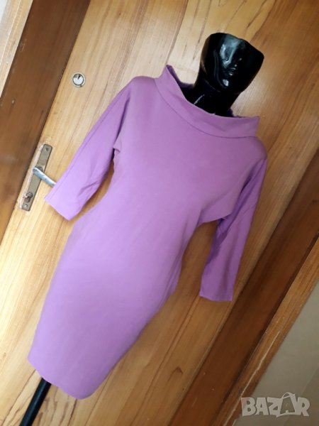 Светло лилава рокля с джобове и широка яка Л, снимка 1
