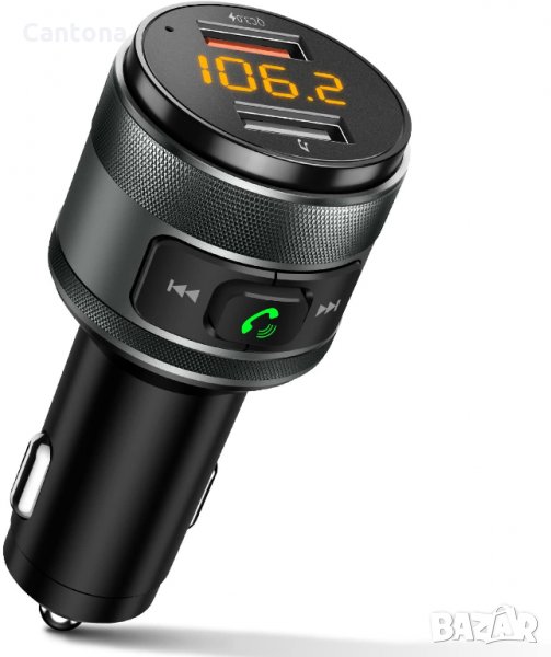 FM трансмитер Bluetooth 5.0, QC 3.0, ВОЛТМЕТЪР, MP3, 2 x USB, снимка 1