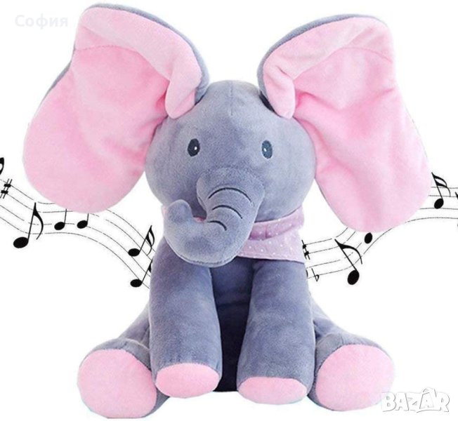 Плюшена детска играчка слон с музикален бутон, снимка 1