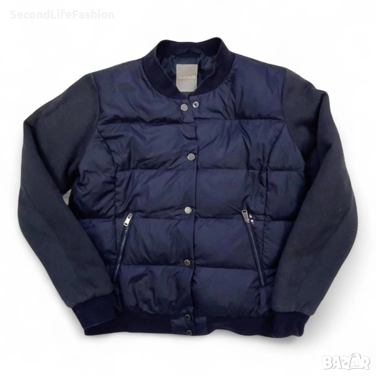 Дамско бомбър яке Napapijri с копчета, размер L, тъмносиньо с ватирани памучни ръкави, снимка 1