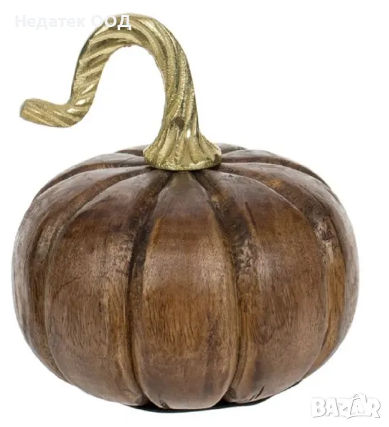 Декорация за маса, Дървена тиква, кафява, Ø14x15см, снимка 1