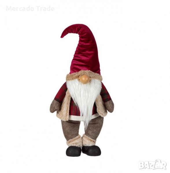 Коледна декоративна фигура Mercado Trade, Гном, Виненочервена кадифена шапка, 70 см, снимка 1