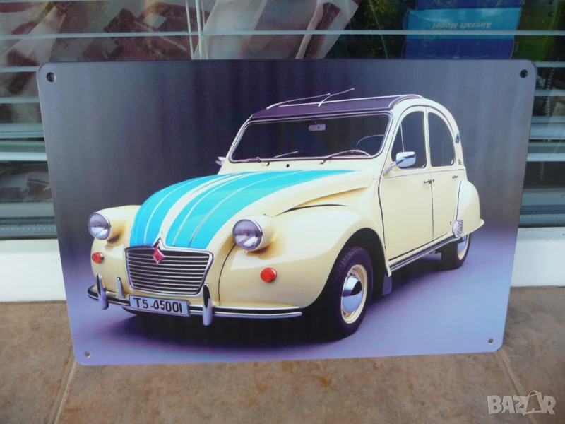Метална табела кола Citroen 2 CV ретро автомобил френски класика фенски колекционерски, снимка 1