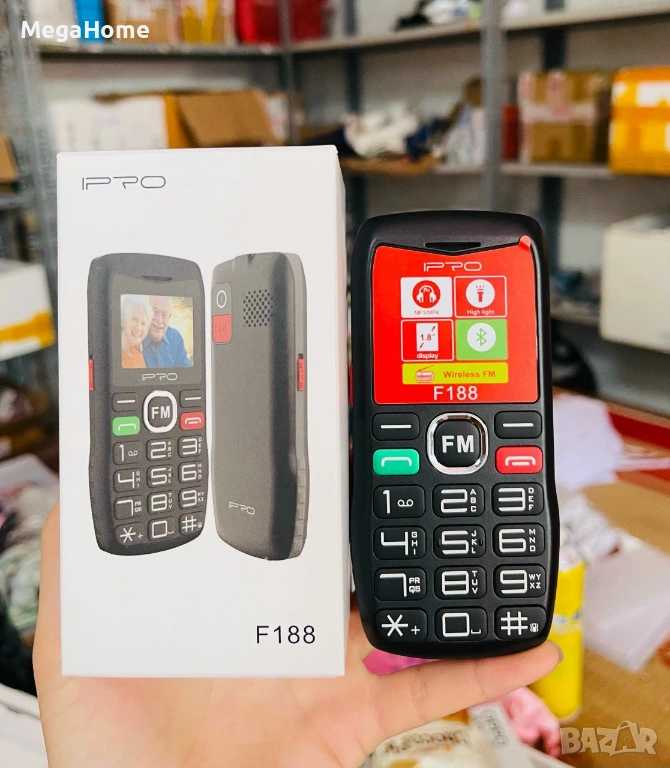  Мобилен телефон IPRO F188 за възрастни с големи бутони и SOS бутон, снимка 1