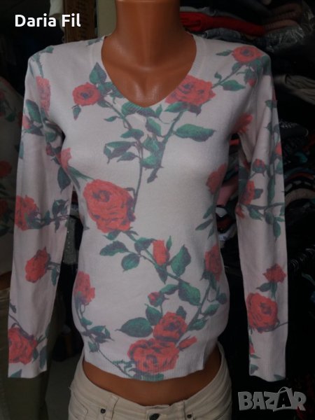 Мекичка блуза фино плетиво в екрю с коралови розички, снимка 1