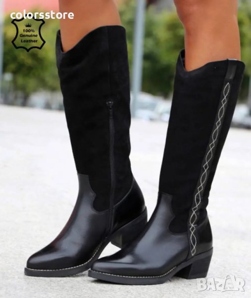 Ботуши на ток - черна ЕСТЕСТВЕНА кожа - 3639, снимка 1