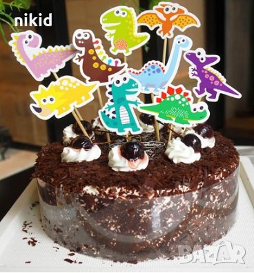 9 бр Динозаври картонени топер клечки парти рожден ден торта декор мъфини, снимка 1
