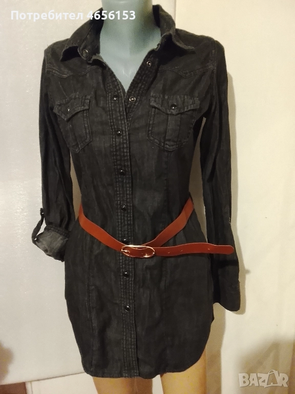 ДАМСКА ДЪНКОВА РОКЛЯ с колан  - размер 38, снимка 1