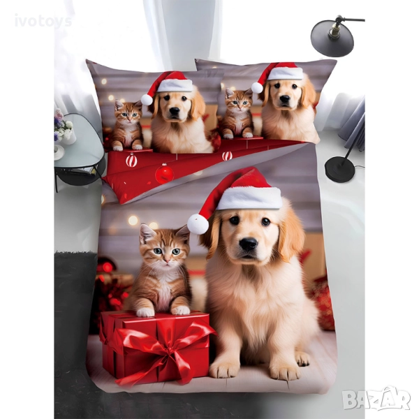 Двулицево коледно спално бельо, размер за приста (Реално изображение), 4 части - WS17347, снимка 1