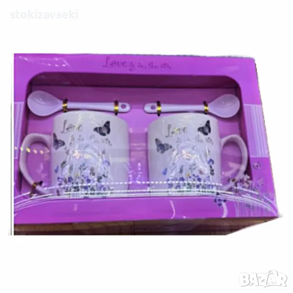 Комплект порцеланови чаши с лъжички, снимка 1