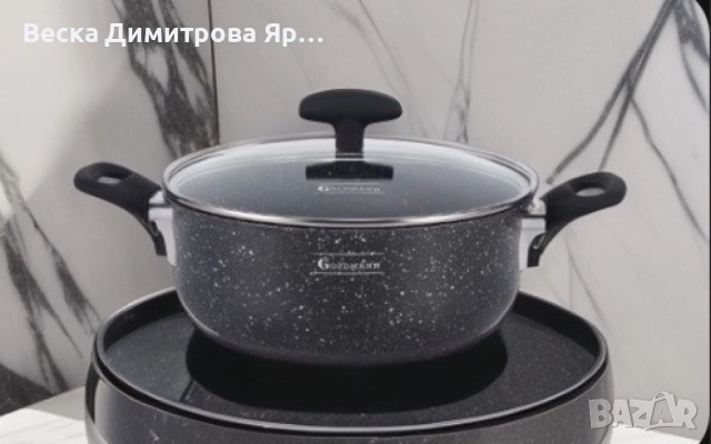 Тенджера Goldmann, Алуминий, Мрам. покр., Черен, снимка 3 - Съдове за готвене - 51462643