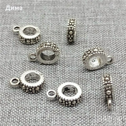 Талисмани от 925 Стерлингово Сребро тип Пандора - Tire Donut Bail Bead - 7 мм - За Бижута, Нови, снимка 2 - Други - 33104278