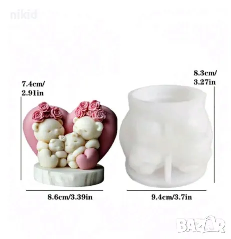 3D 4 гушнати мечета мече с рози Силиконов молд фрома фондан свещ гипс сапун Свети Валентин